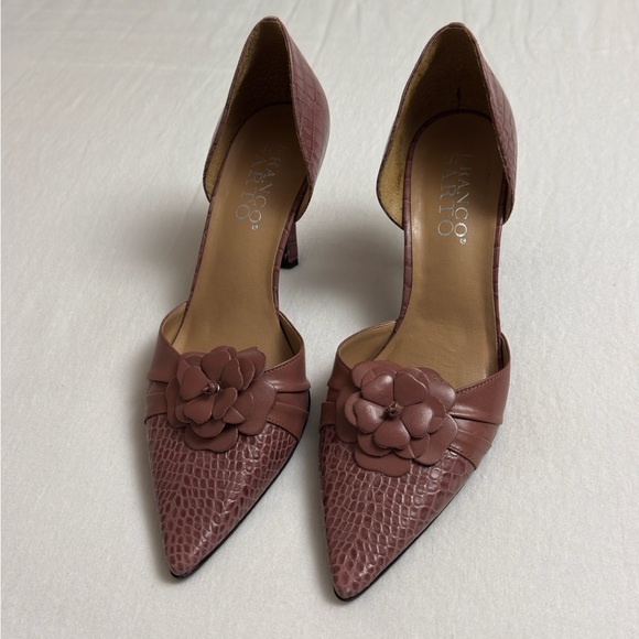 Vintage Franco Sarto Pink Leather Pointed Toe Floral Heels Size 8.5 Boho Retro - Picture 9 of 10